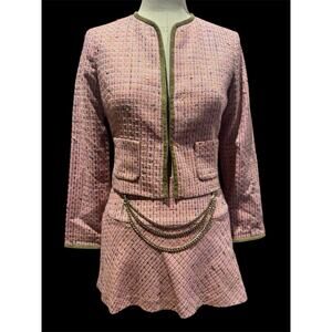 Vintage Bebe 90’s Suit W/ Original Tags , Real Suede Trimmed Tweed Size 6